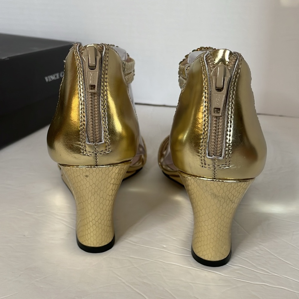 Vince Camuto VC Bayle gold snakeskin sandal wedge shoes size Women’s 7.5W - Picture 9 of 17